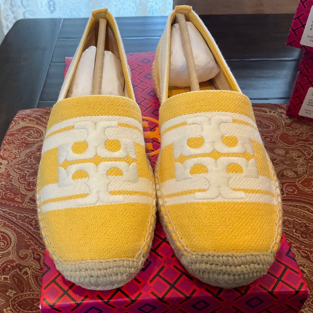Tory Burch  Double T Jacquard Espadrille | Mellow Yellow/Ash White-BNIB,MSRP$198